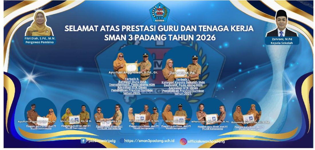 SELAMAT DAN SUKSES GURU DAN TENAGA KERJA HEBAT SMA NEGERI 3 PADANG