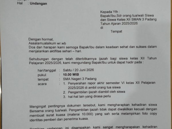 INFORMASI UNDANGAN PENGAMBILAN RAPOR KELAS 12